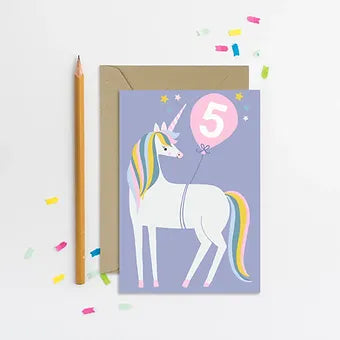 Age 5 Unicorn Kid's Birthday Card