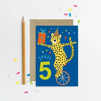 Age 5 Leopard Kid's Birthday Card