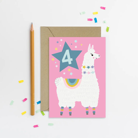 Age 4 Llama Kid's Birthday Card image 0