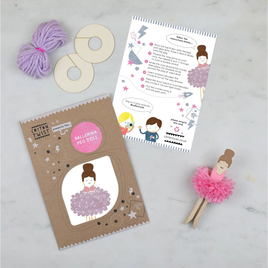 Make Your Own Pom Pom Ballerina Peg Doll Kit image 2