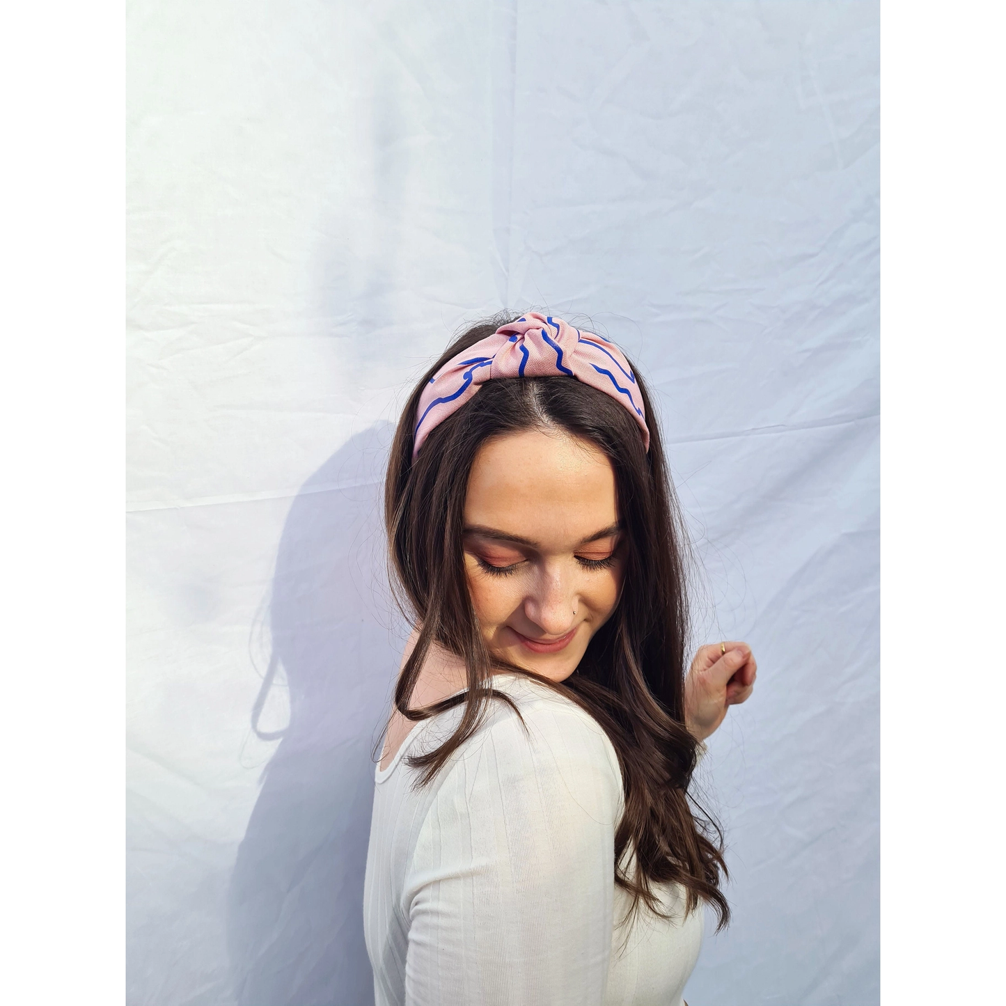 Pink Cotton Handmade Screen Printed Patterned Knot Headband image 2