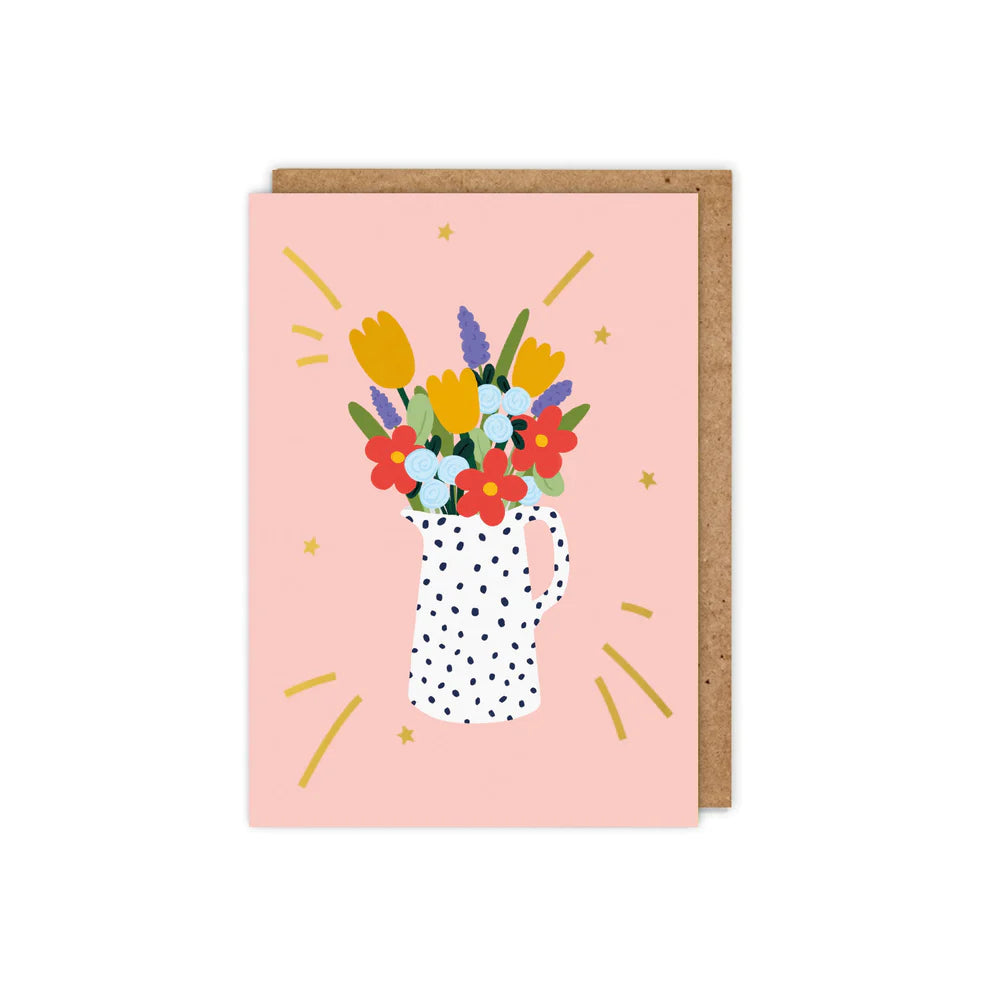 Flowers in Jug Gold Foiled Greetings Card image 0