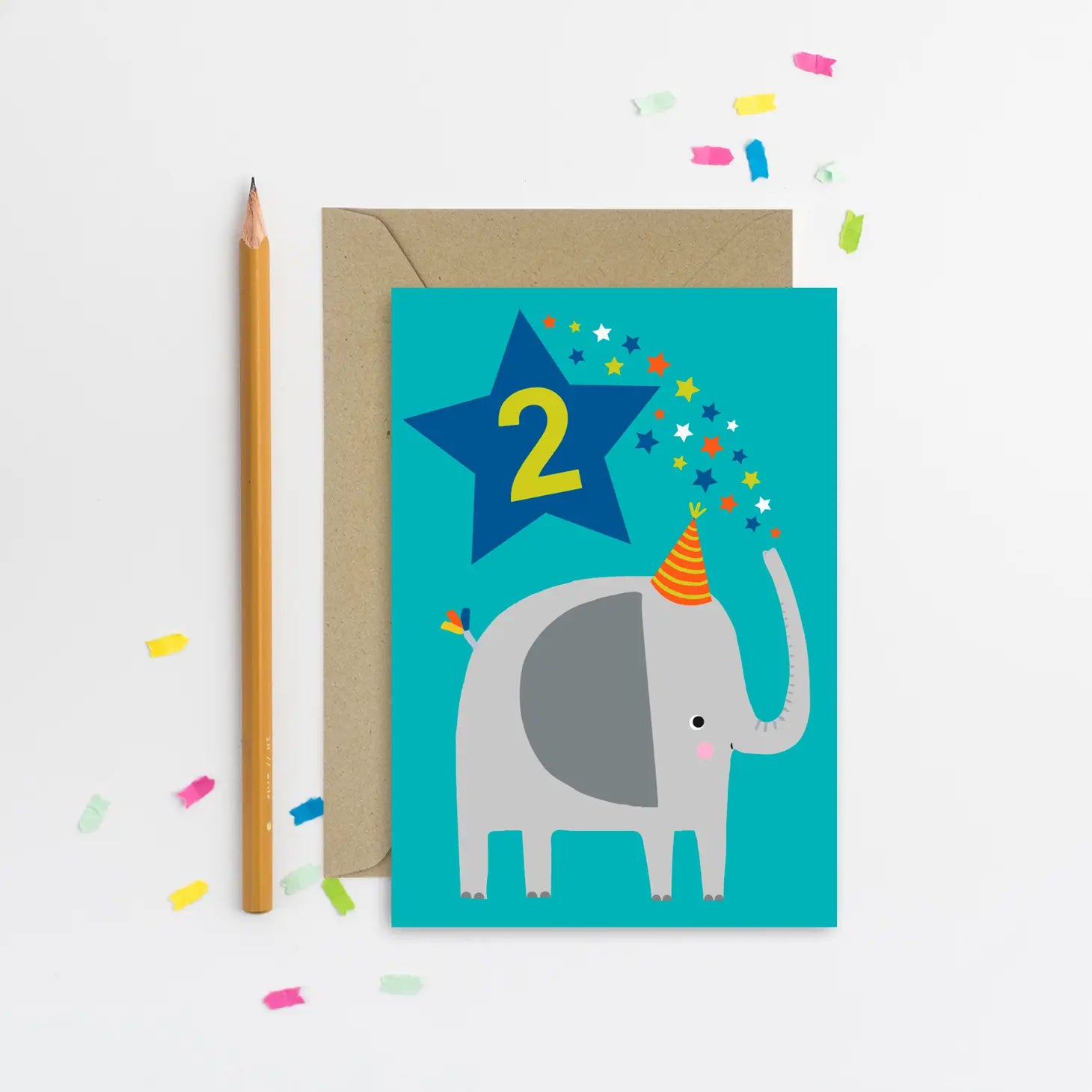 Age 2 Blue Elephant Kid's Birthday Card image 0